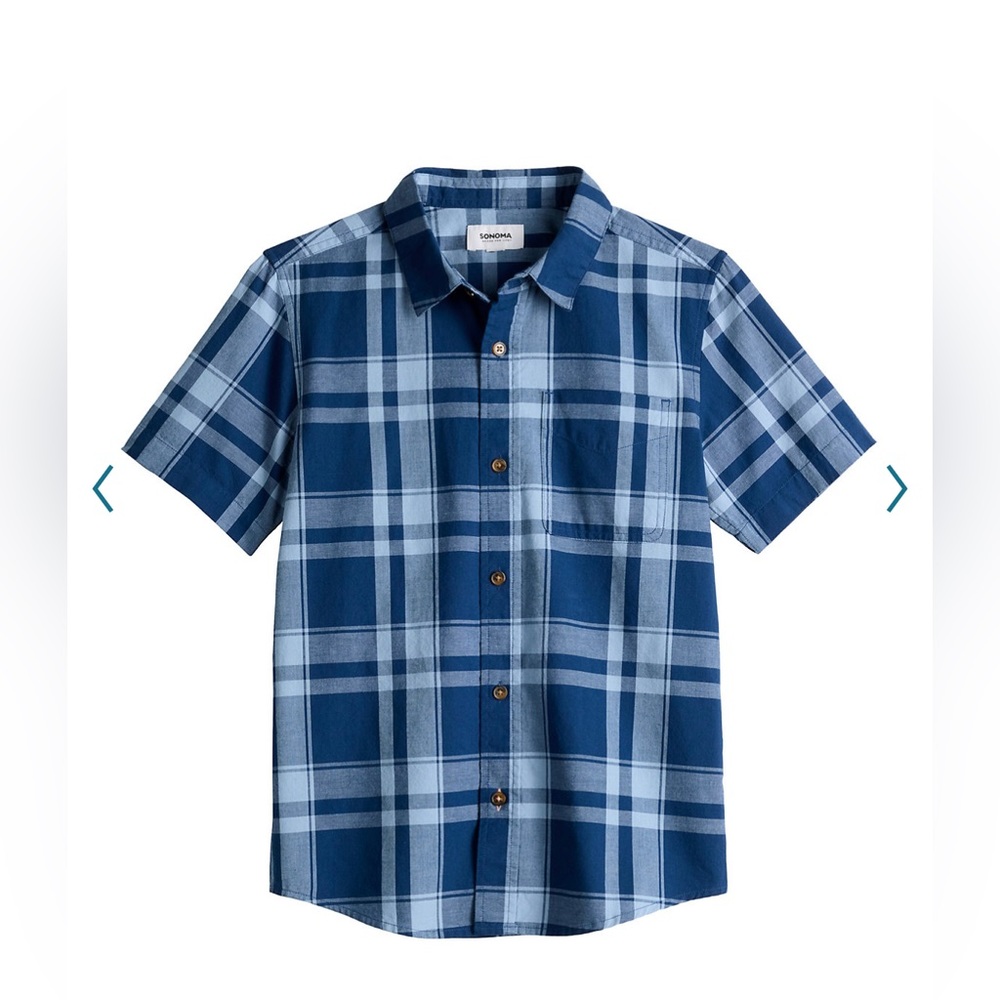 Sonoma Boy’s Blue Plaid Short Sleeve Buttoned Shirt| Size: L